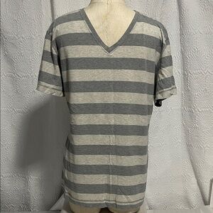 Lululemon Gray and White Striped V-Neck T-Shirt